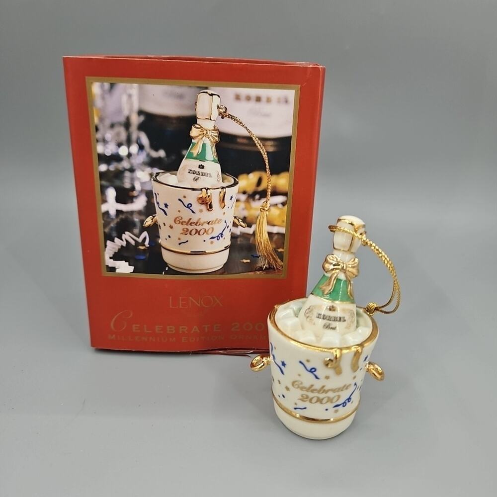 Vintage Lenox Celebrate 2000 Millennium Edition Ornament Champagne in Bucket